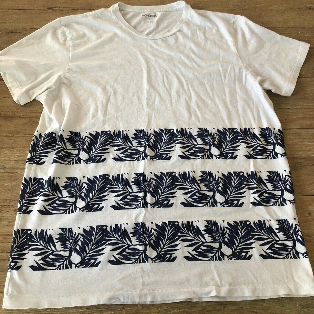 Bonobos Standard Fit T Shirt Mens Palm L lightweight breathable white navy